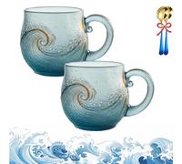 Genérico Glass Ocean Wave Coffee Mugs, 2026 New 12-Oz Sea Glass Ocean Wave Mug, Unique Waves Shape Design Beach Drinkware for Tea Wine Ice Drink (Blue-b,2pcs)