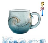 Genérico Glass Ocean Wave Coffee Mugs, 2026 New 12-Oz Sea Glass Ocean Wave Mug, Unique Waves Shape Design Beach Drinkware for Tea Wine Ice Drink (Blue-b,1pcs)