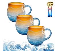 Genérico Glass Ocean Wave Coffee Mugs, 2026 New 12-Oz Sea Glass Ocean Wave Mug, Unique Waves Shape Design Beach Drinkware for Tea Wine Ice Drink (Blue-a,3pcs)