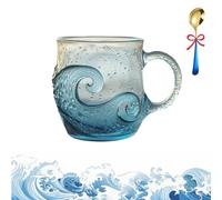 Genérico Glass Ocean Wave Coffee Mugs, 2026 New 12-Oz Sea Glass Ocean Wave Mug, Unique Waves Shape Design Beach Drinkware for Tea Wine Ice Drink (Blue-c,1pcs)