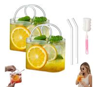 Genérico Glass Purse for Drinks,Handblown Purse Drinking Glass with Straw,Creative Handbag Shaped Cocktail Glasses,for Fruit Juice,Tea, Flowers