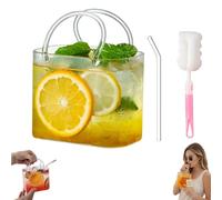 Genérico Glass Purse for Drinks,Handblown Purse Drinking Glass with Straw,Creative Handbag Shaped Cocktail Glasses,for Fruit Juice,Tea, Flowers