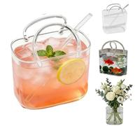 Genérico Glass Purse for Drinks,Handcrafted Purse Drinking Glass with Handle,Creative Purses Shaped Cocktail Glasses,Unique Wine Glasses with Straw for Fruit Juice Afternoon Tea Flowers (1)