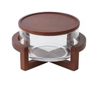 Genérico Glass Salad Bowl - 1800ml Wood Base Food Grade Serving Bowl, Large Capacity Kitchen Bowls | Serving Dish For Pasta, Fruits, Vegetables, Desserts, Party And Family Dining Use