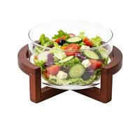 Genérico Glass Salad Bowl - 1800ml Wood Base Food Grade Serving Bowl, Large Capacity Kitchen Bowls | Serving Dish For Pasta, Fruits, Vegetables, Desserts, Party And Family Dining Use