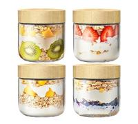Genérico Glass Salad Jars, 4 Pack 300ml Leakproof Containers, Wide Mouth Meal Prep Jars with Secure Lids, Airtight Glass Storage Set, Design, Pantry Storage for Coffee Flour Rice