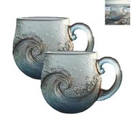 Genérico Glass Sunset Mug, Sea Glass Sunset Mug, Handcrafted Sea 12 Oz Handblown Ocean Wave Pattern Mugs Cup, Seas Inspired Drinkware, for Ocean Lovers(#B,2Pcs)