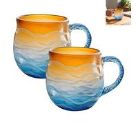 Genérico Glass Sunset Mug, Sea Glass Sunset Mug, Handcrafted Sea 12 Oz Handblown Ocean Wave Pattern Mugs Cup, Seas Inspired Drinkware, for Ocean Lovers(#A,2Pcs)