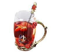 Genérico Glass Tea Mug | Beautiful Clear Drink Cup And Spoon Floral Mug For Women | Helpful And Useful Pretty Glass Cup Spoon Set For Water, Tea, Coffee, Milk, Juice