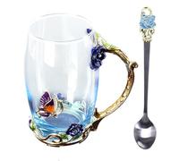 Genérico Glass Tea Mug | Beautiful Clear Drink Cup And Spoon Floral Mug For Women | Helpful And Useful Pretty Glass Cup Spoon Set For Water, Tea, Coffee, Milk, Juice