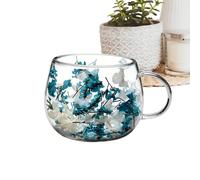 Generico Glass Water Cups-300ml Double Wall Dried Flower Coffee Mug, Heat-Resistant Borosilicate Drinking Glass For Tea & Juice, Aesthetic Botanical Glassware For Home, Office & Birthday Gift