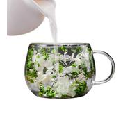 Generico Glass Water Cups-300ml Double Wall Dried Flower Coffee Mug, Heat-Resistant Borosilicate Drinking Glass For Tea & Juice, Aesthetic Botanical Glassware For Home, Office & Birthday Gift