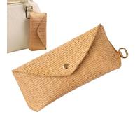 Genérico Glasses Case - Woven Straw Storage Holder with Hook Box, Scratch Free Protection and Quick Grab Use, Cases For Eyewear For Purse Car Desk Nightstand Drawer Travel, Light Straw Beige Accent