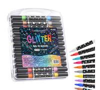 Genérico Glitter Coloring Markers - PP 16cm Double Sided Pens | Glitter Paint Doodle Pen Set | Bright Art Markers For Kids Teens Adults School Craft Projects And Greeting Card Design Use