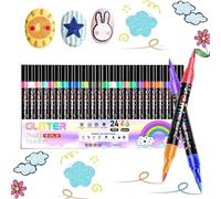 Genérico Glitter Markers Coloring, 24 Pieces Double Tip, Shimmer Painting Pens with Sturdy Build, Card Making Aid with, Modern Craft Style, Accessory for Students Teachers Journal Notebook