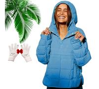 Genérico Gloryboom Puffer Jacket, Gloryboom Jacket, Gloryboom Women's Oversized Hooded Puffer Jacket, Winter Warm Pullover (Blue,L)