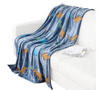 Genérico Glow In The Dark Dinosaur Blanket Double Sided - Flannel 100x150cm Or 127x152cm Luminous Print - Kids Fluorescent Quilt For Summer Air Condition - All Season Bedding
