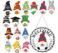 Genérico GNOME Door Sign - 30x30x0.5cm Interchangeable Welcome Decor for Halloween, Christmas with Seasonal Display Function, Front Porch Sign for Home, Yard, Parties, Wood, Gift Use