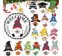 Genérico GNOME Welcome Sign - Changeable Design for Home Entry with 15 Detachable Hats and 15 Accessories | Crafted from Solid Wood for Festive Display on Door or Wall