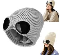 Genérico Goggle Knitted Beanie,Unisex Goggle Knitted Beanie Hat Windproof Warm Winter Skull Cap,Chunky Soft Slouchy Beanie Outfits，Gray