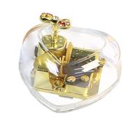 Genérico Gold Plated Acrylic Musical Box, 8x7x3.8cm Heart Shaped Transparent Wind Up Figurine Bow Ornament Home Decor, for Shelf, Table, Gift, Collectible Display
