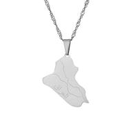 Genérico Gold Plated Allah Name Iraq Map Pendant Necklaces Fashion Stainless Steel Pendant Necklace for Men and Women (Model 2)