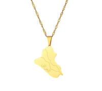 Genérico Gold Plated Allah Name Iraq Map Pendant Necklaces Fashion Stainless Steel Pendant Necklace for Men and Women (Model 1)