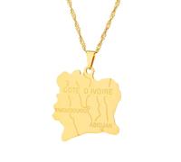 Genérico Gold Plated Cote D'Ivoire Map Pendant Necklaces Fashion Stainless Steel Pendant Necklace for Men and Women (Model 1)