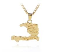 Genérico Gold Plated The Republic of Haiti Map Pendant Necklace Jewelry for Women Trendy Personalized Chain Port-AU-Prince Map