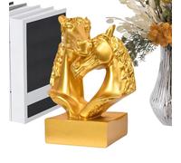 Genérico Ğolden Double Horse Head Ornament, Chinese New Year Horse Year Resin Craft, Home Living Room Entrance Decoration Sculpture, Symbol of Success Prosperity, 1 Piece