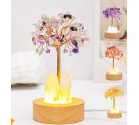 Genérico Golden Lamp of Wealth-Citrine Tree, Crystal Night Light Money Tree, Handmade Wooden Base Natural White Crystals Trees Lamp for Home Decor,Attracting Wealth
