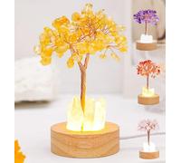 Genérico Golden Lamp of Wealth-Citrine Tree, Crystal Night Light Money Tree, Handmade Wooden Base Natural White Crystals Trees Lamp for Home Decor,Attracting Wealth