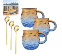 Genérico Golden Tide Mug, Glass Sunset Mug, 12Oz Handcrafted Sea Glass Ocean Wave Coffee, Unique Waves Shape Design, for Tea Wine Ice Drink, for Ocean Beach Surf Lovers (3pcs)
