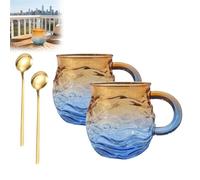 Genérico Golden Tide Mug, Glass Sunset Mug, 12Oz Handcrafted Sea Glass Ocean Wave Coffee, Unique Waves Shape Design, for Tea Wine Ice Drink, for Ocean Beach Surf Lovers (2pcs)