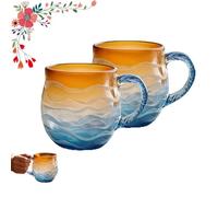 Genérico Golden Tide Mug, Handcrafted Glass 12oz Sea Glass Wave Mug, Unique Textured Beach Theme Mugs, for Tea Wine Ice Drink (2PCS)