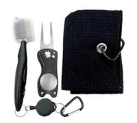 Genérico Golf Club Cleaner Kit - Towel & Brush Set with Retractable Carabiner, Heavy-Duty 6-Head Groove Sharpener For All Irons, Professional Golfing Accessories For Men, Women & Beginners