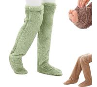 Genérico Goose Down Knee Socks for Christmas, Long Fuzzy Thigh High Warm Socks, Winter Indoor Fuzzy Thermal Home Sleeping Sock for Cold Weather (Green)