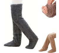 Genérico Goose Down Knee Socks for Christmas, Long Fuzzy Thigh High Warm Socks, Winter Indoor Fuzzy Thermal Home Sleeping Sock for Cold Weather (Dark Gray)