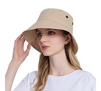 Genérico Gorra Azul Sombrero de Sol para Mujer de Ancho Borde Sombrero de Playa Sombrero de Cubo Ajustable Sombreros Verano Gorra Taxi Driver, beige, Talla única