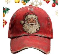Genérico Gorra de béisbol estampada de Papá Noel - Sombrero vintage navideño rojo | Gorra de bola de Papá Noel lavada de sarga ajustable para hombres y mujeres | Feliz Navidad Holiday Headwea