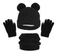 Genérico Gorro de invierno para niños, guantes, bufanda, conjunto de gorros para niñas y niños pequeños con pompón, calentador de cuello, polaina, mitones, conjunto forrado de lana (Black, 1-6 Years)