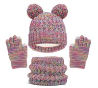 Genérico Gorro de Invierno para niños, Guantes, Bufanda, Conjunto de Gorros para niñas y niños pequeños con pompón, Calentador de Cuello, Polaina, Mitones, Conjunto Forrado de Lana (1-6 Years)