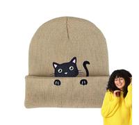 Genérico Gorro de Punto - de Cabeza con Bordado de Gato,Gorro para Invierno y Acampada,para Esquiadores Snowboard Senderistas Corredores Compras Viajeros Estudiantes Hombres Mujeres