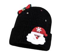 Generico Gorro para Mujer | Gorro de Nieve de Punto - Sombrero cálido con Papá Noel y Campana con - para Mujer Hombre Navidad Invierno Vacaciones Nieve Senderismo Ciclismo al Aire Libre, Negro
