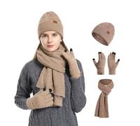 Genérico Gorro Y Bufanda Mujer,Conjunto De Tres Gorros De Punto Que Se Pueden Usar con Pantallas TáCtiles Y TeléFonos MóViles En Invierno Incluye Gorros De Lana Gruesos Y CáLidos Y Bufandas