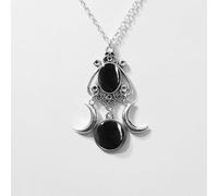 Genérico Gothic Crescent Crystal Pendant Necklace, Amethyst necklace Triple Moon Goddess, Sterling Silver Pentacle Pentagram Wiccan Jewelry for Women Men (C#3)