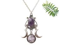 Genérico Gothic Crescent Crystal Pendant Necklace, Amethyst necklace Triple Moon Goddess, Sterling Silver Pentacle Pentagram Wiccan Jewelry for Women Men (C#1)