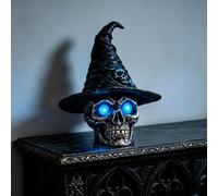 Genérico Gothic Halloween Resin Skull Figurine,Creative Blue-Eyed Skull Witch Hat Night Light,Gothic-Style Black Skeleton Abstract Aesthetic Tabletop Ornament,for Home Office Bookshelf Decor Gift
