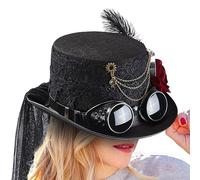 Genérico Gothic Hat - Felt, Costume Top Hat, Cosplay Headgear | Steampunk Hats, Removable Rose, Goggles And Chain Accessories, Adjustable 56-60cm, Lightweight, For Halloween, Festival, Masquerade
