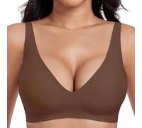 Genérico Gotreflect Jelly Bra, Jelly Wireless Womens Comfortable Wireless Bras, Deep V Push up Breathable Seamless Bras (Brown,M)